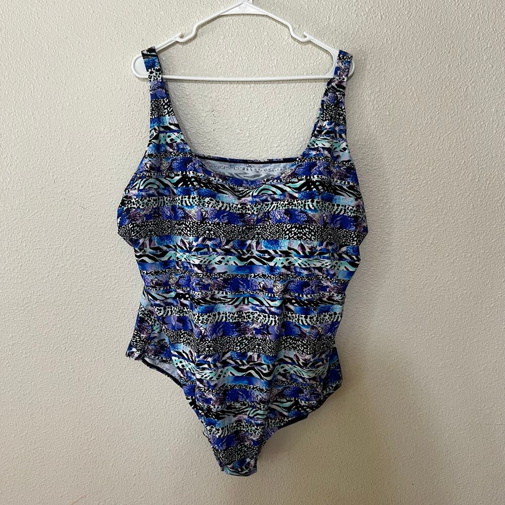 Swimsuits for all blue abstract striped cheetah zebra one piece swimsuit NEW 34